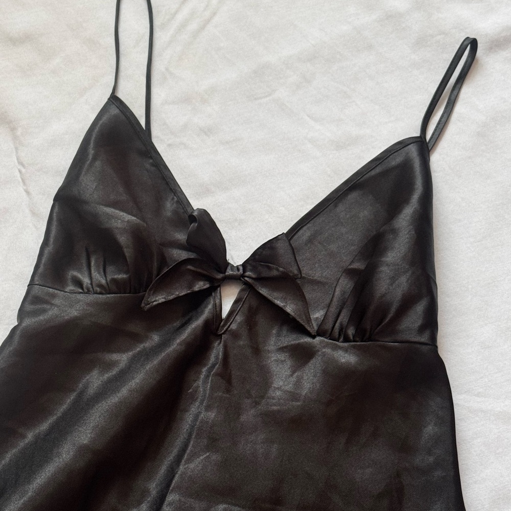 Linea Donatella Black Satin Slip Dress w/ Bow – Size M (Read Description) - Picture 2 of 5